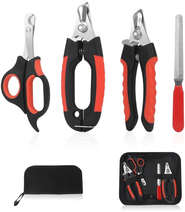 Main image of Dog Nail Clippers Trimmer Set, Quick Safety Guard to Avoid Over-Cutting, Stainless Steel Razor Sharp Blades, Sturdy Non-Slip Handles, Storage Case and Nail File, Professional Pet Grooming