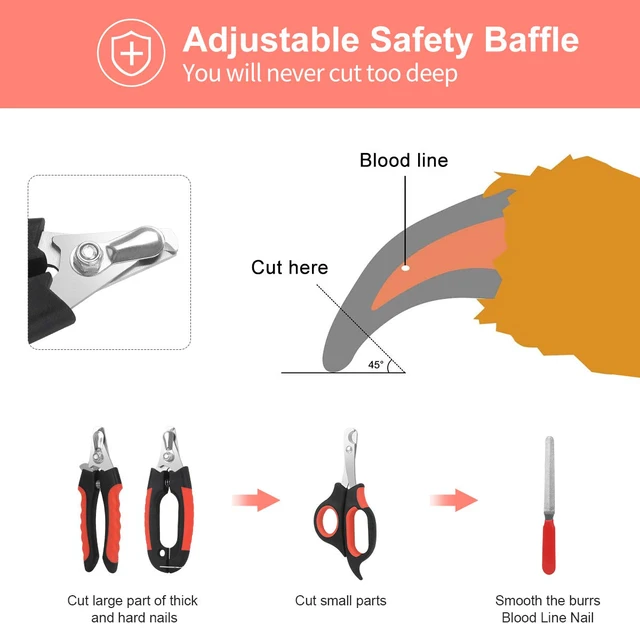 Alt view image 5 of 7 - Dog Nail Clippers Trimmer Set, Quick Safety Guard to Avoid Over-Cutting, Stainless Steel Razor Sharp Blades, Sturdy Non-Slip Handles, Storage Case and Nail File, Professional Pet Grooming