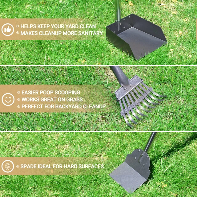 Alt view image 6 of 7 - Dog Pooper Scooper, Dog Poop Tray and Rake Set with Long Stainless Handles | Pet Waste Removal Scoop with Adjustable Sectional Handles