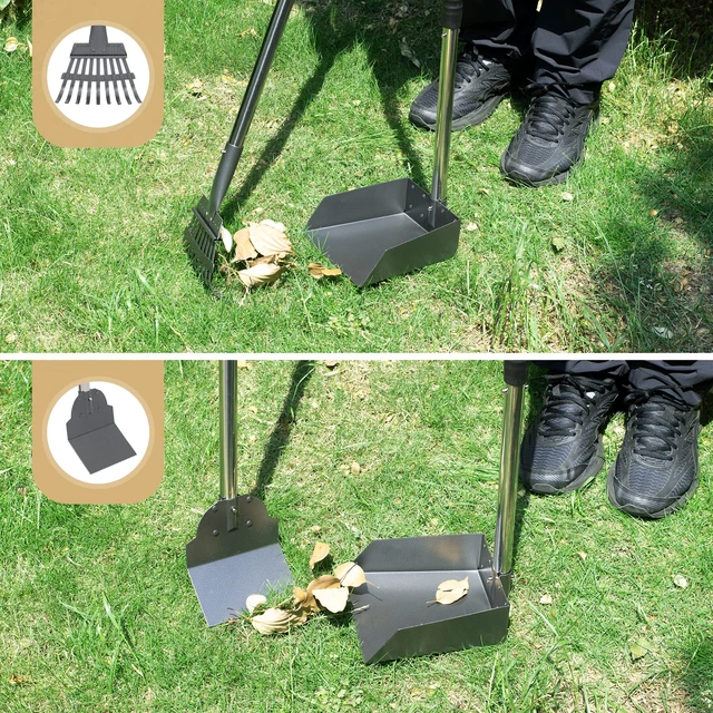 Alt view image 7 of 7 - Dog Pooper Scooper, Dog Poop Tray and Rake Set with Long Stainless Handles | Pet Waste Removal Scoop with Adjustable Sectional Handles