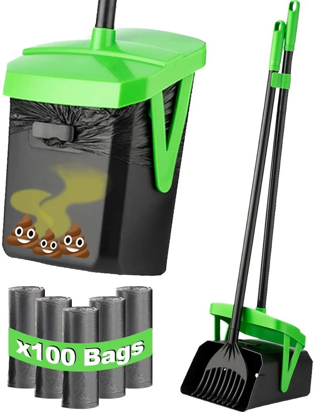 Main image of Dog Pooper Scooper, Swivel Bin & Rake Set with 100 Waste Bags | Bag Attachment & Lid for Hands-Free Waste Cleanup on Lawn, Yard & Kennel. Designed for Small, Medium & Large Dogs.