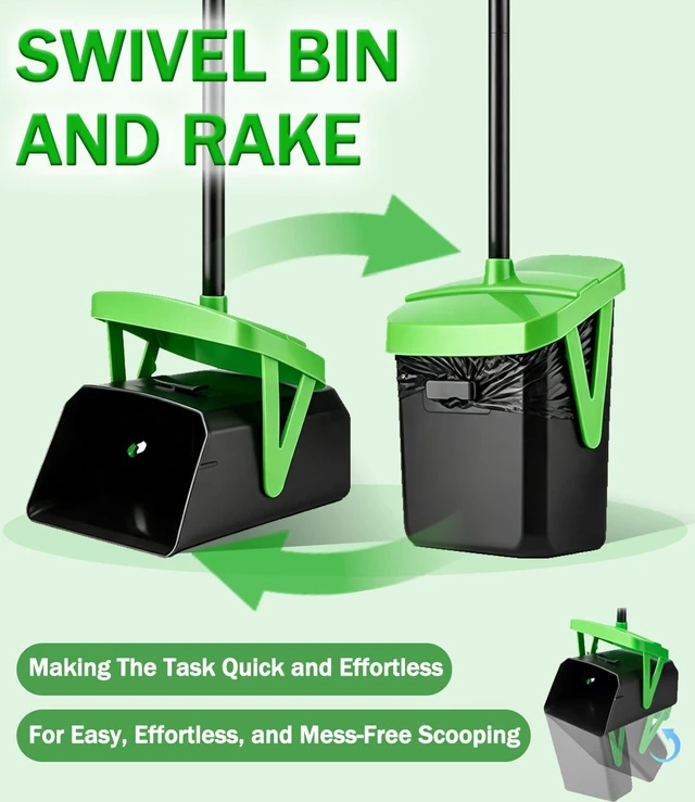 Alt view image 3 of 7 - Dog Pooper Scooper, Swivel Bin & Rake Set with 100 Waste Bags | Bag Attachment & Lid for Hands-Free Waste Cleanup on Lawn, Yard & Kennel. Designed for Small, Medium & Large Dogs.