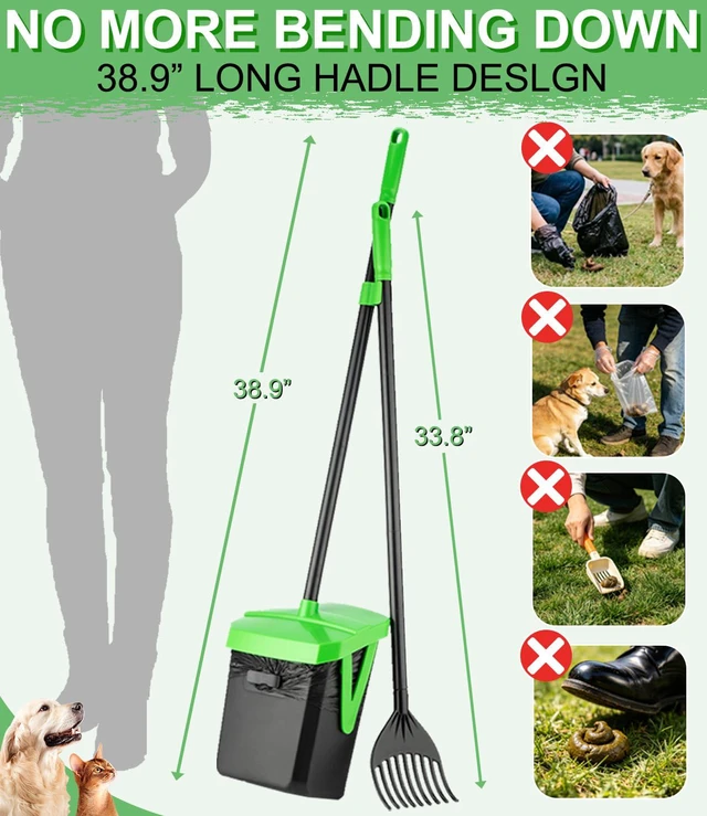 Alt view image 6 of 7 - Dog Pooper Scooper, Swivel Bin & Rake Set with 100 Waste Bags | Bag Attachment & Lid for Hands-Free Waste Cleanup on Lawn, Yard & Kennel. Designed for Small, Medium & Large Dogs.