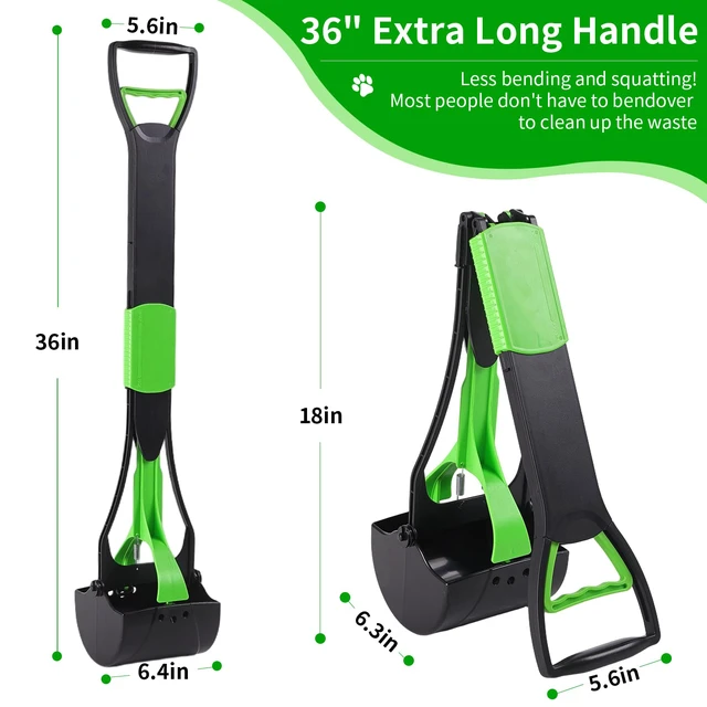 Alt view image 3 of 7 - 36 Large Dog Pooper Scooper for Large Dogs Heavy Duty, Non-Breakable Dog Poop Scooper with Wide Handle for Grass, Gravel, Durable Dog Poop Pick Up Tool, Long Handled Poop Grabber (Green)