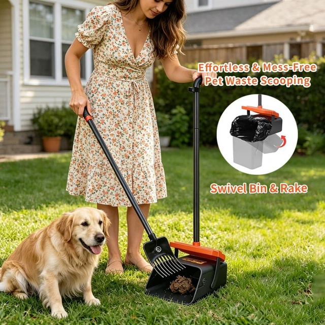 Alt view image 4 of 7 - Pooper Scooper, 46" Long Handle Heavy Duty Picker-Upper, Swivel Bin Rake Kit with Bag Attachment, 100 Waste Bags for Small Large Dogs Puppy Poop Trash Litter Cleanup Yard Outdoor Pet Essentials