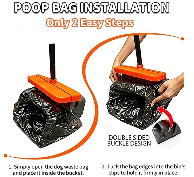 Alt view image 6 of 7 - Pooper Scooper, 46" Long Handle Heavy Duty Picker-Upper, Swivel Bin Rake Kit with Bag Attachment, 100 Waste Bags for Small Large Dogs Puppy Poop Trash Litter Cleanup Yard Outdoor Pet Essentials
