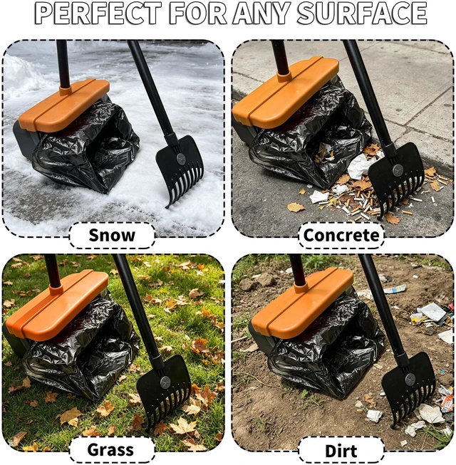 Alt view image 7 of 7 - Pooper Scooper, 46" Long Handle Heavy Duty Picker-Upper, Swivel Bin Rake Kit with Bag Attachment, 100 Waste Bags for Small Large Dogs Puppy Poop Trash Litter Cleanup Yard Outdoor Pet Essentials