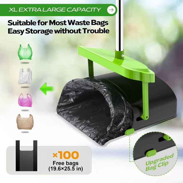 Alt view image 3 of 7 - 33.4" Dog Pooper Scooper Swivel Bin & Rake Kit with 100 Waste Bags | Long Handle Heavy Duty Pet Poop, Stainless Steel, Easy to Install, Odor-proof Lid for All Dog Sizes-Yard/Lawn/Outdoor Use