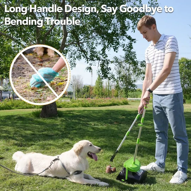 Alt view image 7 of 7 - 33.4" Dog Pooper Scooper Swivel Bin & Rake Kit with 100 Waste Bags | Long Handle Heavy Duty Pet Poop, Stainless Steel, Easy to Install, Odor-proof Lid for All Dog Sizes-Yard/Lawn/Outdoor Use