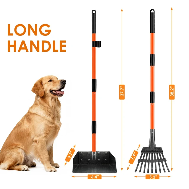 Alt view image 3 of 7 - Pooper Scooper, Long Handle Dog Poop Scooper for Medium Small Dogs | Heavy Duty, Pet Supplies Metal Tray Rake, Stainless Steel, Rust-Resistant, 37"+ Handle No Bending, Use on Grass Dirt Gravel