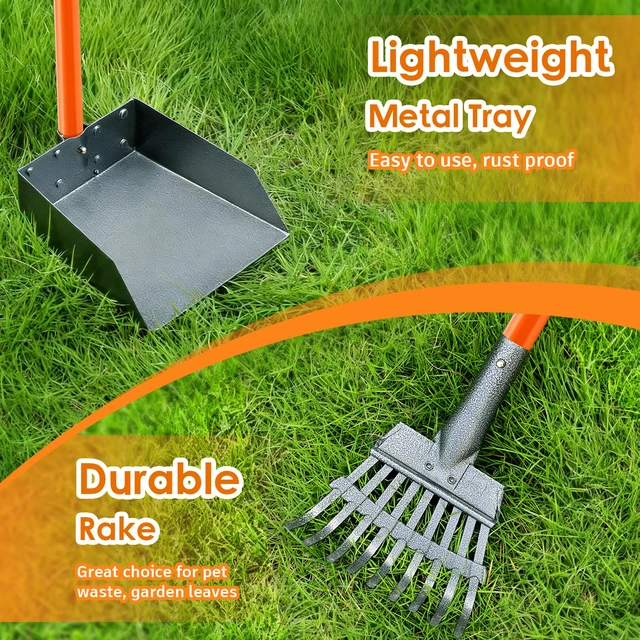 Alt view image 4 of 7 - Pooper Scooper, Long Handle Dog Poop Scooper for Medium Small Dogs | Heavy Duty, Pet Supplies Metal Tray Rake, Stainless Steel, Rust-Resistant, 37"+ Handle No Bending, Use on Grass Dirt Gravel