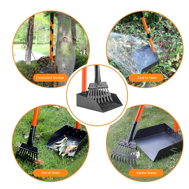 Alt view image 6 of 7 - Pooper Scooper, Long Handle Dog Poop Scooper for Medium Small Dogs | Heavy Duty, Pet Supplies Metal Tray Rake, Stainless Steel, Rust-Resistant, 37"+ Handle No Bending, Use on Grass Dirt Gravel