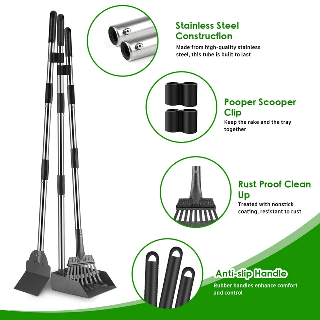 Alt view image 2 of 7 - Pooper Scooper, Long Handle Dog Poop Scooper for Medium Small Dogs | Heavy Duty, Pet Supplies Metal Tray Rake Spade, Stainless Steel, Rust-Resistant,37"+ Handle No Bend, Use on Grass Dirt Gravel