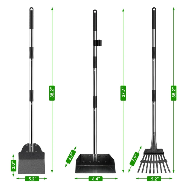 Alt view image 3 of 7 - Pooper Scooper, Long Handle Dog Poop Scooper for Medium Small Dogs | Heavy Duty, Pet Supplies Metal Tray Rake Spade, Stainless Steel, Rust-Resistant,37"+ Handle No Bend, Use on Grass Dirt Gravel