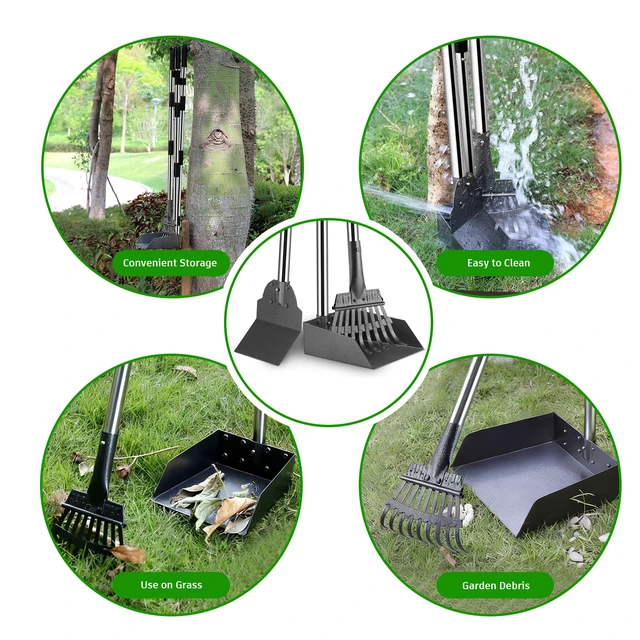 Alt view image 7 of 7 - Pooper Scooper, Long Handle Dog Poop Scooper for Medium Small Dogs | Heavy Duty, Pet Supplies Metal Tray Rake Spade, Stainless Steel, Rust-Resistant,37"+ Handle No Bend, Use on Grass Dirt Gravel