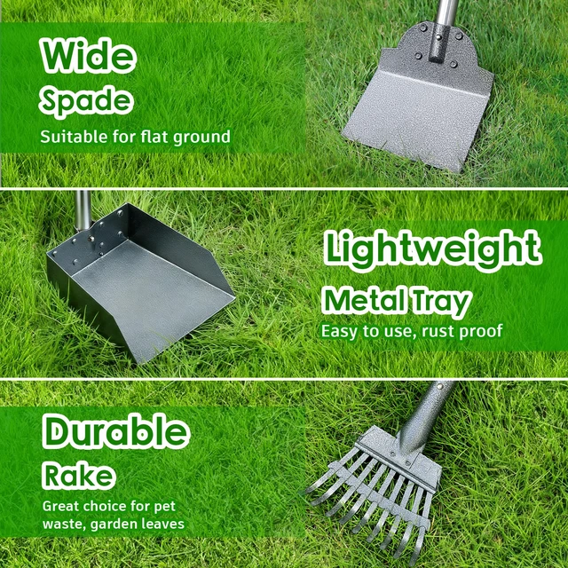 Alt view image 4 of 7 - Pooper Scooper, Long Handle Dog Poop Scooper for Medium Small Dogs | Heavy Duty, Pet Supplies Metal Tray Rake Spade, Stainless Steel, Rust-Resistant,37"+ Handle No Bend, Use on Grass Dirt Gravel