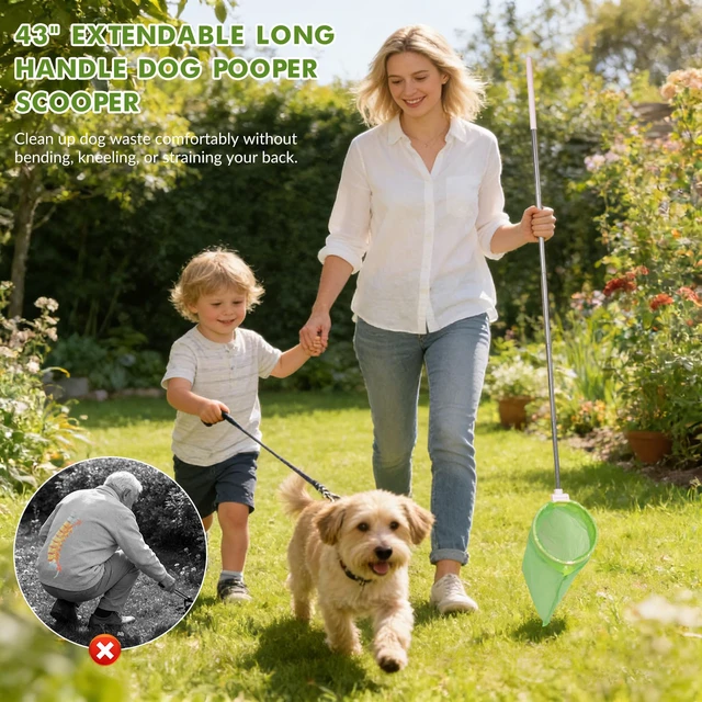 Alt view image 2 of 7 - Dog Pooper Scooper, 43" Extendable Pooper Scooper Long Handle with 120 BagsPortable Poop Scoop for Small Medium Large Dogs, No Touch, Stainless Steel, Lightweight, Foldable, Suit Yard,Wild, City, Park