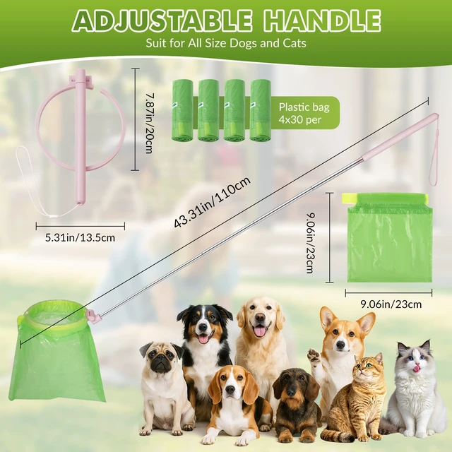 Alt view image 4 of 7 - Dog Pooper Scooper, 43" Extendable Pooper Scooper Long Handle with 120 BagsPortable Poop Scoop for Small Medium Large Dogs, No Touch, Stainless Steel, Lightweight, Foldable, Suit Yard,Wild, City, Park