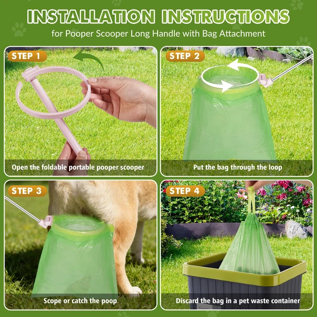 Alt view image 5 of 7 - Dog Pooper Scooper, 43" Extendable Pooper Scooper Long Handle with 120 BagsPortable Poop Scoop for Small Medium Large Dogs, No Touch, Stainless Steel, Lightweight, Foldable, Suit Yard,Wild, City, Park