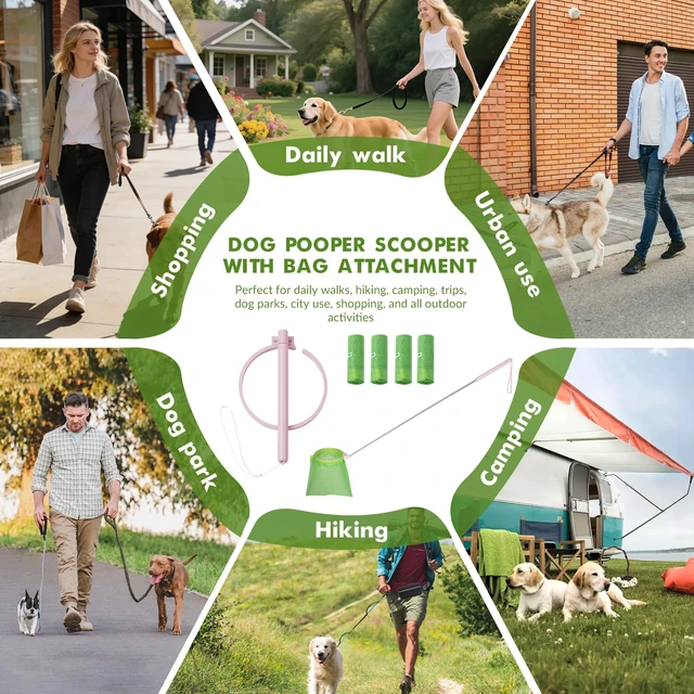 Alt view image 6 of 7 - Dog Pooper Scooper, 43" Extendable Pooper Scooper Long Handle with 120 BagsPortable Poop Scoop for Small Medium Large Dogs, No Touch, Stainless Steel, Lightweight, Foldable, Suit Yard,Wild, City, Park