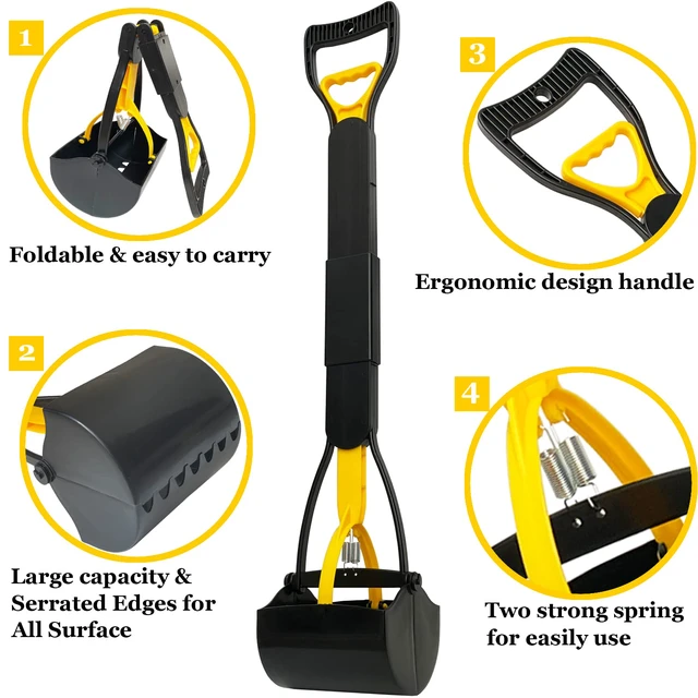 Alt view image 5 of 7 - 32 Tall Pooper Scooper, Large Pooper Scooper for Dogs Heavy Duty, Dog Pooper Scooper with Long Handle & High Strength Durable Spring, Foldable Dog Poop Pick Up