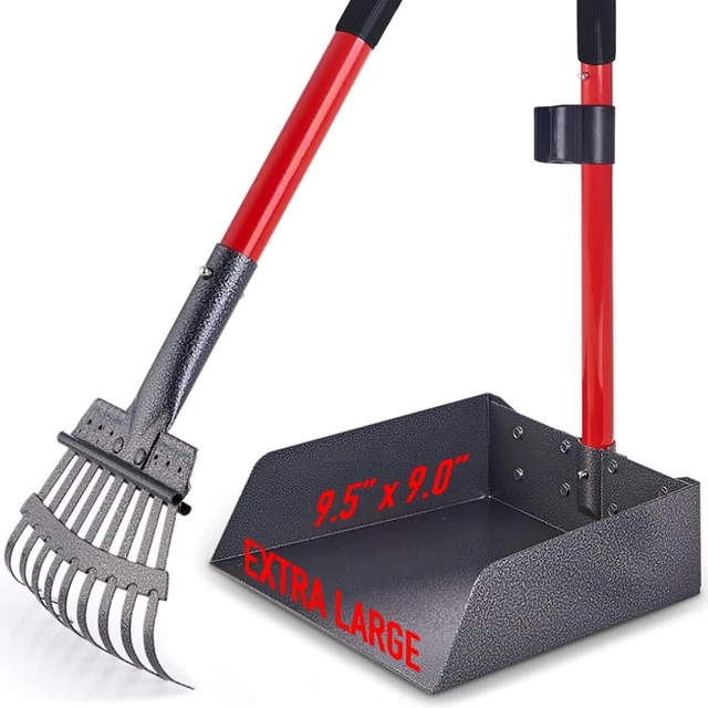 Alt view image 4 of 7 - Metal Pooper Scooper for Dogs with Heavy Duty Long Handle Rake & XL Tray | Rustproof Aluminum Poop Scooper for Large Dogs with 9W 9.5L Extra Large Tray for Yard, Grass, Dirt & Gravel