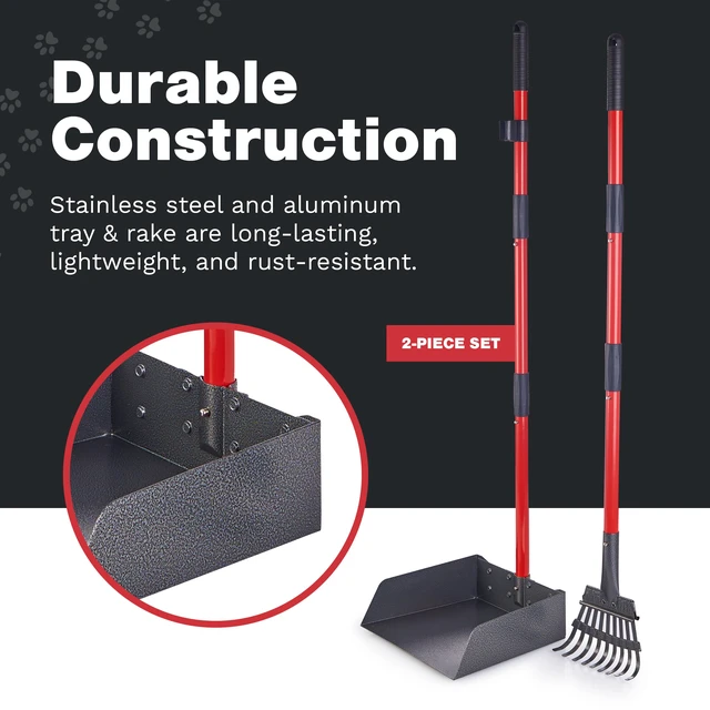 Alt view image 6 of 7 - Metal Pooper Scooper for Dogs with Heavy Duty Long Handle Rake & XL Tray | Rustproof Aluminum Poop Scooper for Large Dogs with 9W 9.5L Extra Large Tray for Yard, Grass, Dirt & Gravel