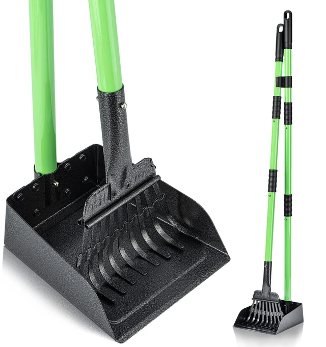 Main image of Pooper Scooper, Dog Pooper Scooper Long Handle Stainless Metal Tray and Rake Set for Medium Small Dogs Heavy Duty - Use on Grass, Dirt or Gravel - Pet Supplies (Green)