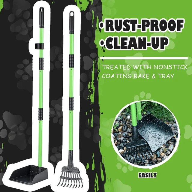 Alt view image 3 of 7 - Pooper Scooper, Dog Pooper Scooper Long Handle Stainless Metal Tray and Rake Set for Medium Small Dogs Heavy Duty - Use on Grass, Dirt or Gravel - Pet Supplies (Green)