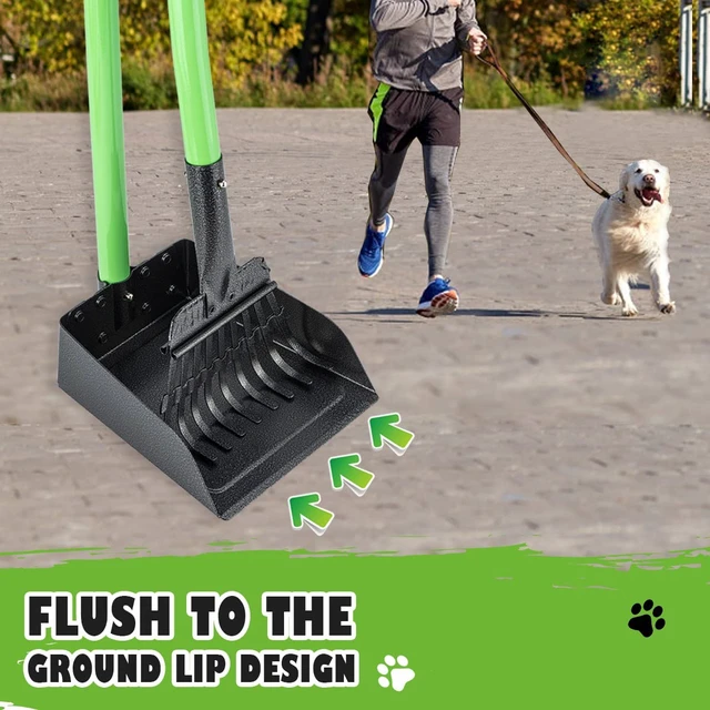 Alt view image 4 of 7 - Pooper Scooper, Dog Pooper Scooper Long Handle Stainless Metal Tray and Rake Set for Medium Small Dogs Heavy Duty - Use on Grass, Dirt or Gravel - Pet Supplies (Green)