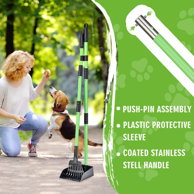 Alt view image 5 of 7 - Pooper Scooper, Dog Pooper Scooper Long Handle Stainless Metal Tray and Rake Set for Medium Small Dogs Heavy Duty - Use on Grass, Dirt or Gravel - Pet Supplies (Green)
