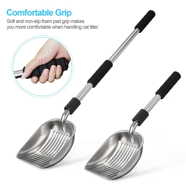 Alt view image 6 of 7 - Cat Litter Scoop, Long Handle Metal Litter Scooper - No Bending | Detachable, Deep Shovel, Comfort Foam Grip, Easy & Fast Sifting, Heavy Duty Stainless Steel, Litter Sifter with Storage Hook
