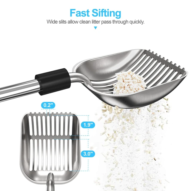Alt view image 3 of 7 - Cat Litter Scoop, Long Handle Metal Litter Scooper - No Bending | Detachable, Deep Shovel, Comfort Foam Grip, Easy & Fast Sifting, Heavy Duty Stainless Steel, Litter Sifter with Storage Hook