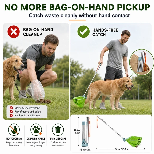 Alt view image 2 of 7 - Foldable Dog Poop Catcher, Telescopic No-Bend Pet Waste Bag Holder | Hands-Free Pickup, Telescopic Handle, Pet Waste Tool, No Bending Required, Portable Design