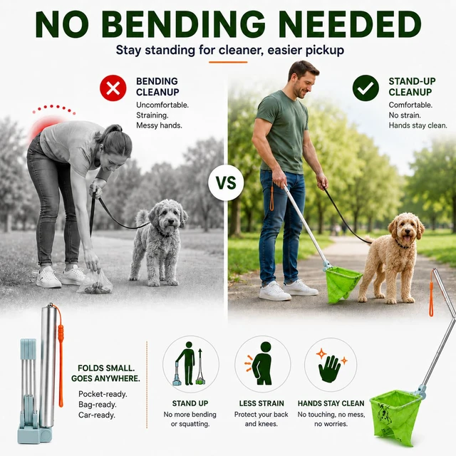 Alt view image 3 of 7 - Foldable Dog Poop Catcher, Telescopic No-Bend Pet Waste Bag Holder | Hands-Free Pickup, Telescopic Handle, Pet Waste Tool, No Bending Required, Portable Design