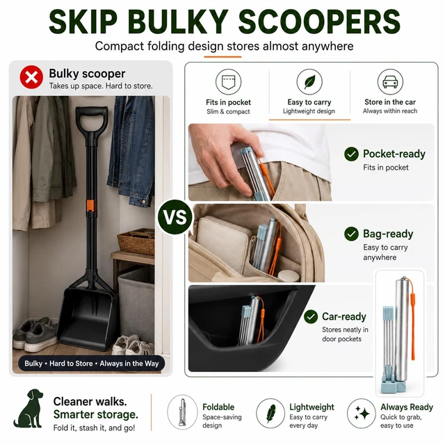 Alt view image 4 of 7 - Foldable Dog Poop Catcher, Telescopic No-Bend Pet Waste Bag Holder | Hands-Free Pickup, Telescopic Handle, Pet Waste Tool, No Bending Required, Portable Design