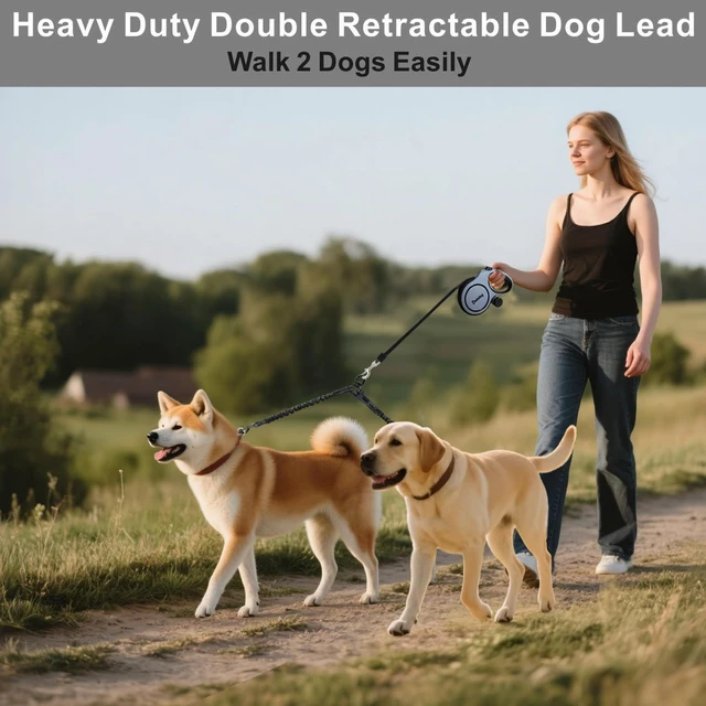 Alt view image 2 of 7 - Retractable Dog Leash,16ft Retractable Lead with Bungee Leads for 2 Dogs,Double Leash with Dog Safety Harness Buckle, Extendable Lead 5m for Medium Large Dogs (Gray, 5m)