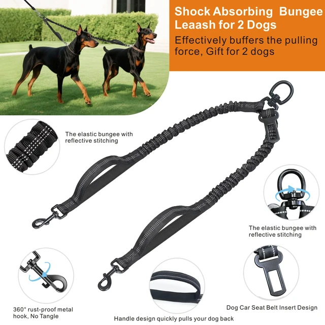 Alt view image 5 of 7 - Retractable Dog Leash,16ft Retractable Lead with Bungee Leads for 2 Dogs,Double Leash with Dog Safety Harness Buckle, Extendable Lead 5m for Medium Large Dogs (Gray, 5m)