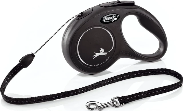 Main image of Classic Cord Retractable Dog Leash, Small, 16 ft - Black | German engineered, original flexi leash, durable quality for dogs up to 26 lbs, tangle-free, walking, reliable brake system