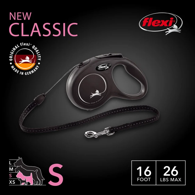 Alt view image 2 of 6 - Classic Cord Retractable Dog Leash, Small, 16 ft - Black | German engineered, original flexi leash, durable quality for dogs up to 26 lbs, tangle-free, walking, reliable brake system