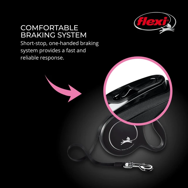 Alt view image 4 of 6 - Classic Cord Retractable Dog Leash, Small, 16 ft - Black | German engineered, original flexi leash, durable quality for dogs up to 26 lbs, tangle-free, walking, reliable brake system