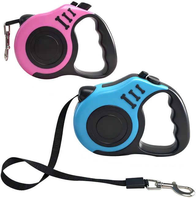 Main image of 2 Pcs 16.5Ft Retractable Dog Leash,Up to 33 lbs,Blue and Pink | Dog Walking Leash,360° Tangle Free Walking with One-Handed Brake,Pause,Lock,Anti-Slip Rubberized Handle Lake