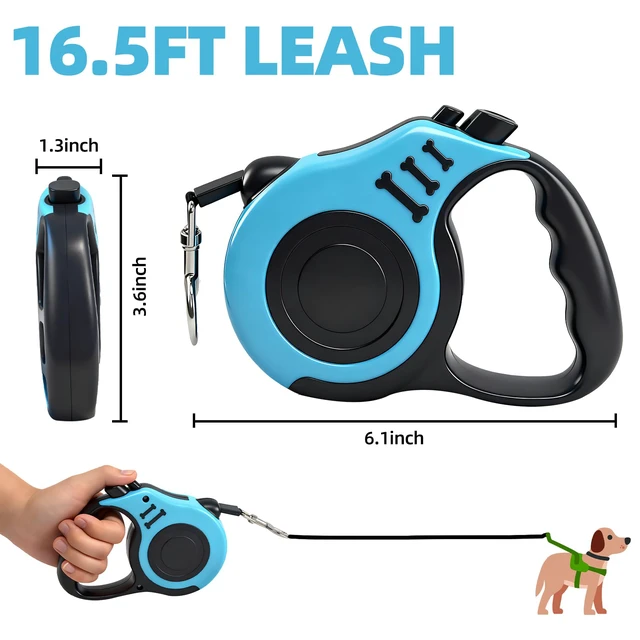 Alt view image 2 of 7 - 2 Pcs 16.5Ft Retractable Dog Leash,Up to 33 lbs,Blue and Pink | Dog Walking Leash,360° Tangle Free Walking with One-Handed Brake,Pause,Lock,Anti-Slip Rubberized Handle Lake