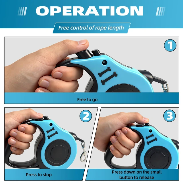 Alt view image 5 of 7 - 2 Pcs 16.5Ft Retractable Dog Leash,Up to 33 lbs,Blue and Pink | Dog Walking Leash,360° Tangle Free Walking with One-Handed Brake,Pause,Lock,Anti-Slip Rubberized Handle Lake