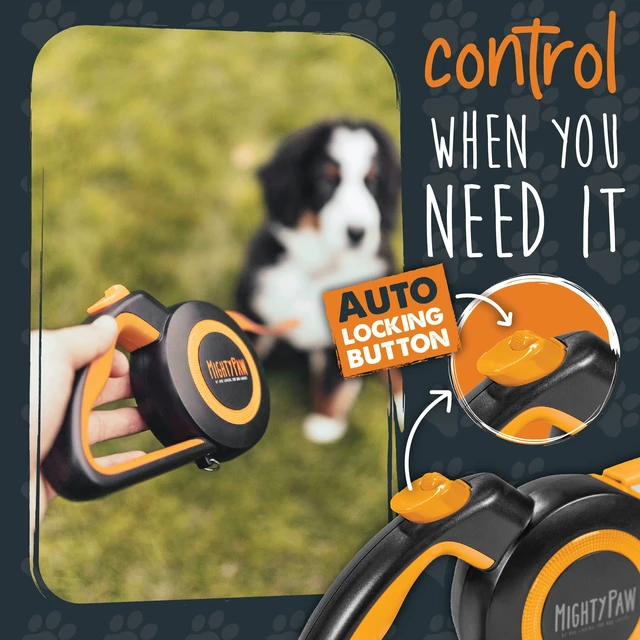 Alt view image 2 of 7 - Retractable Dog Leash 2.0 | 16' Heavy Duty Reflective Nylon Tape Lead for Pets up to 0-50 lbs. Tangle Free Design W/One Touch Quick-Lock Braking System & Anti-Slip Handle (Orange/Lite)