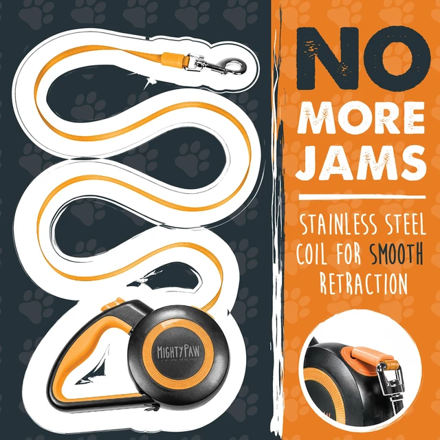 Alt view image 3 of 7 - Retractable Dog Leash 2.0 | 16' Heavy Duty Reflective Nylon Tape Lead for Pets up to 0-50 lbs. Tangle Free Design W/One Touch Quick-Lock Braking System & Anti-Slip Handle (Orange/Lite)