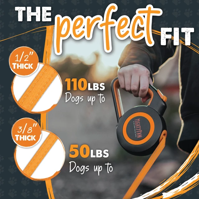 Alt view image 6 of 7 - Retractable Dog Leash 2.0 | 16' Heavy Duty Reflective Nylon Tape Lead for Pets up to 0-50 lbs. Tangle Free Design W/One Touch Quick-Lock Braking System & Anti-Slip Handle (Orange/Lite)