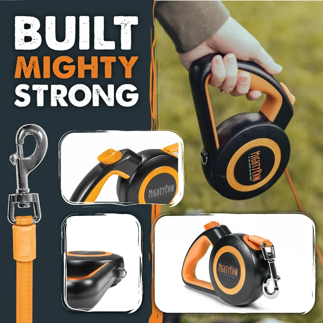 Alt view image 7 of 7 - Retractable Dog Leash 2.0 | 16' Heavy Duty Reflective Nylon Tape Lead for Pets up to 0-50 lbs. Tangle Free Design W/One Touch Quick-Lock Braking System & Anti-Slip Handle (Orange/Lite)