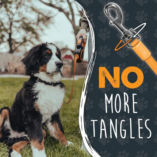 Alt view image 5 of 7 - Retractable Dog Leash 2.0 | 16' Heavy Duty Reflective Nylon Tape Lead for Pets up to 0-50 lbs. Tangle Free Design W/One Touch Quick-Lock Braking System & Anti-Slip Handle (Orange/Lite)
