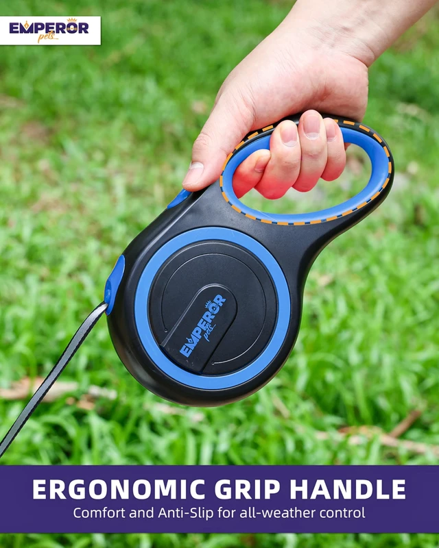 Alt view image 4 of 7 - Retractable Dog Leash, 26 ft, Up to 110lbs, Blue -BL26 | Heavy-duty leash for large dogs to 110 lbs, great for hikes & parks. Anti-slip grip, tangle-free tape, 360° swivel hook